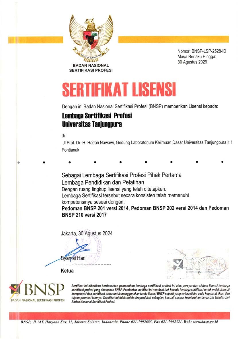 Sertifikat Lisensi BNSP